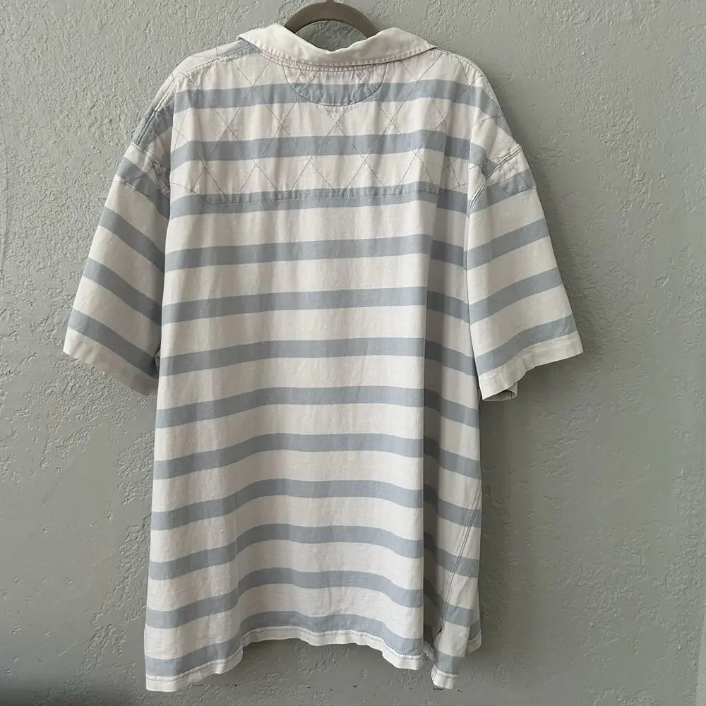 Polo Ralph Lauren Rugby Shirt 4XB Big Blue White Stripe Cotton Flesh Pony Preppy